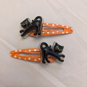 VTG Gymboree Halloween Black Cat Hair Snap Clips set of 2 Barrettes Kitty Cat